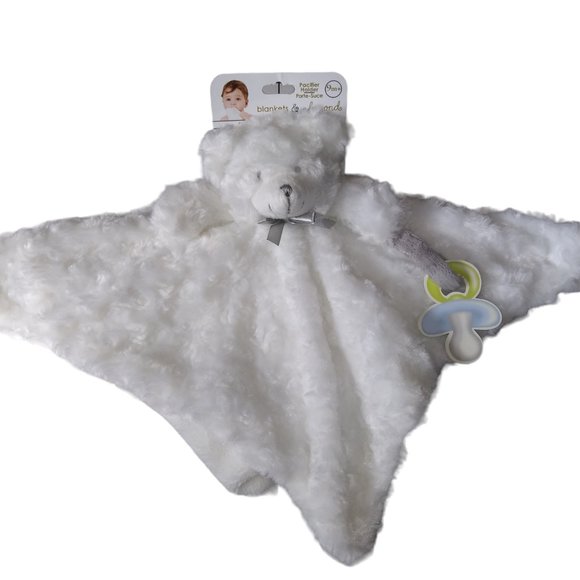 Blankets & Beyond Plush White Bear Lovey NuNu Swirls Blanket Pacifier Holder NEW - Picture 1 of 9